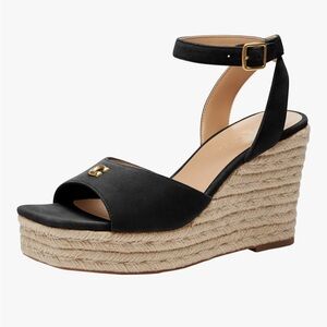 Coach Black and Tan Wedge Sandals
